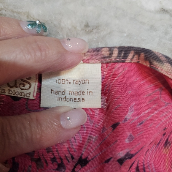 Frivolous Red Batik Sleeveless Dress M Handmade Rayon Ruffle Hem Boho - Picture 7 of 9